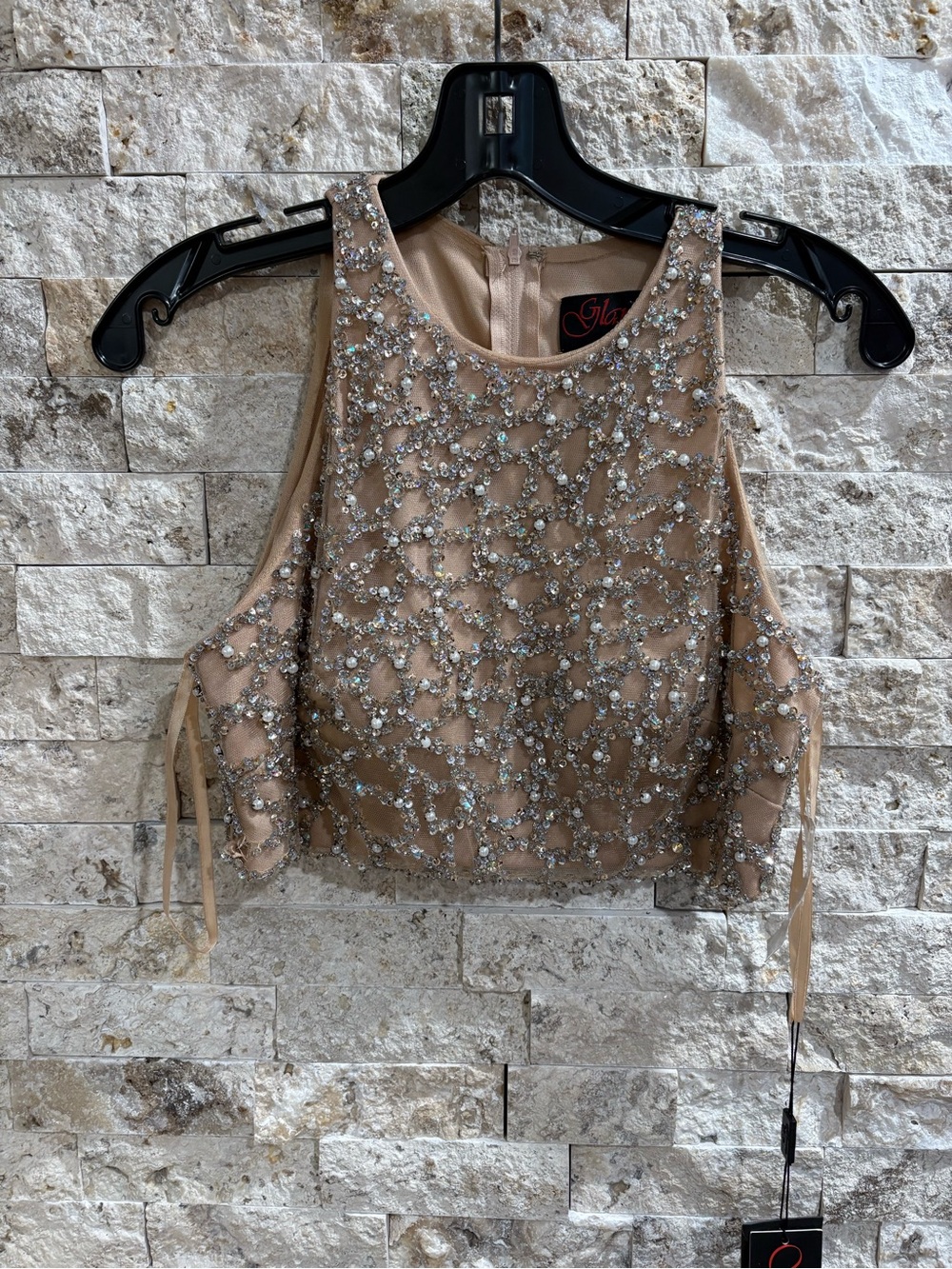 Terani Couture Nude Beaded Embellished‎ Top size 6